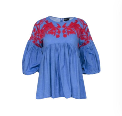 Anthropologie Hemant & Nandita Lianna Blouse Top Shirt Womens Small Blue Red | eBay | eBay US
