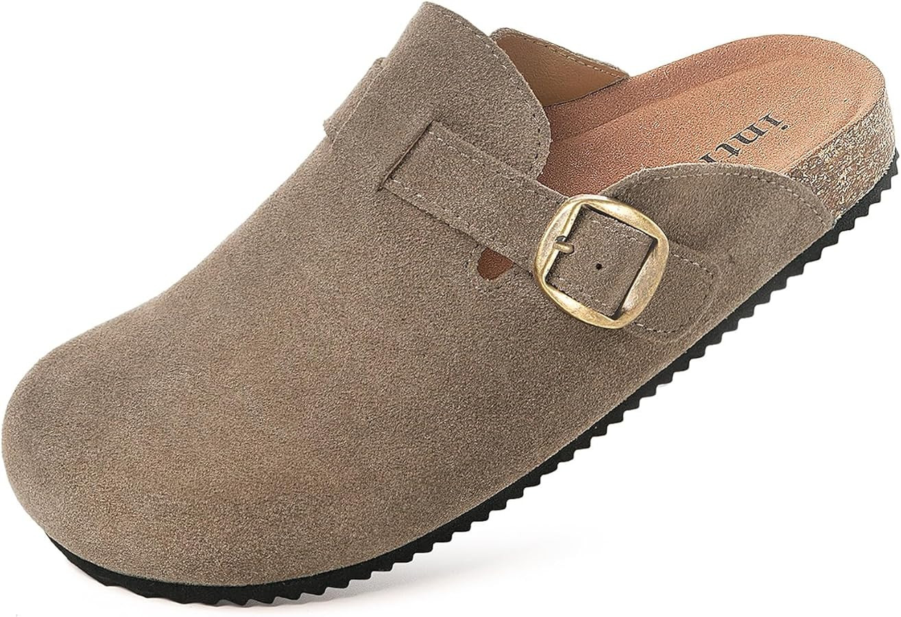 Womens Suede Clogs Mens Genuine Leather Mules Cork Footbed Sandals with Arch Support | Amazon (US)