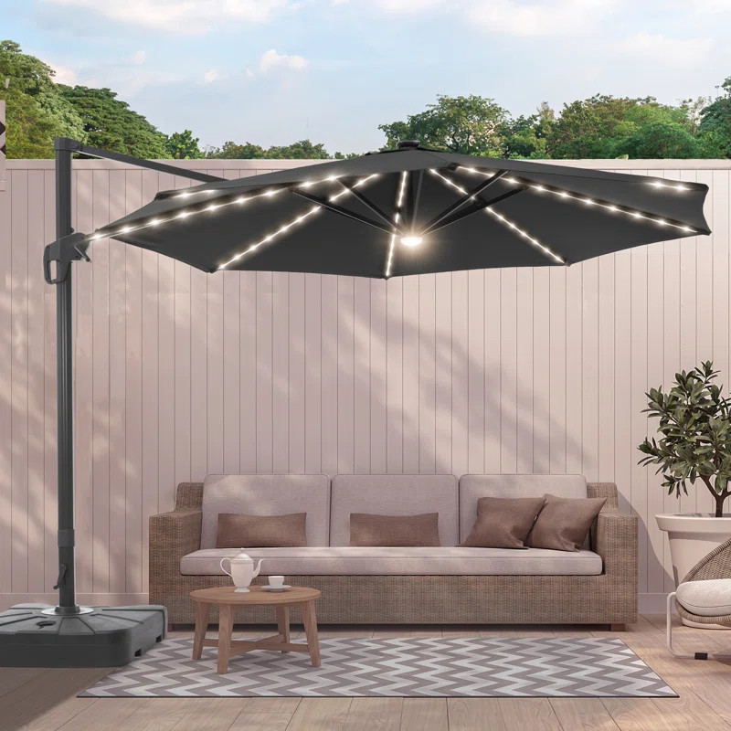 Freeport Park® Jamestown 132'' Lighted Cantilever Umbrella with a Base & Reviews | Wayfair | Wayfair North America