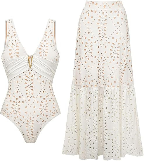 FLAXMAKER Laser Cut Floral Floral Skirt One Piece Swimsuit | Amazon (DE)