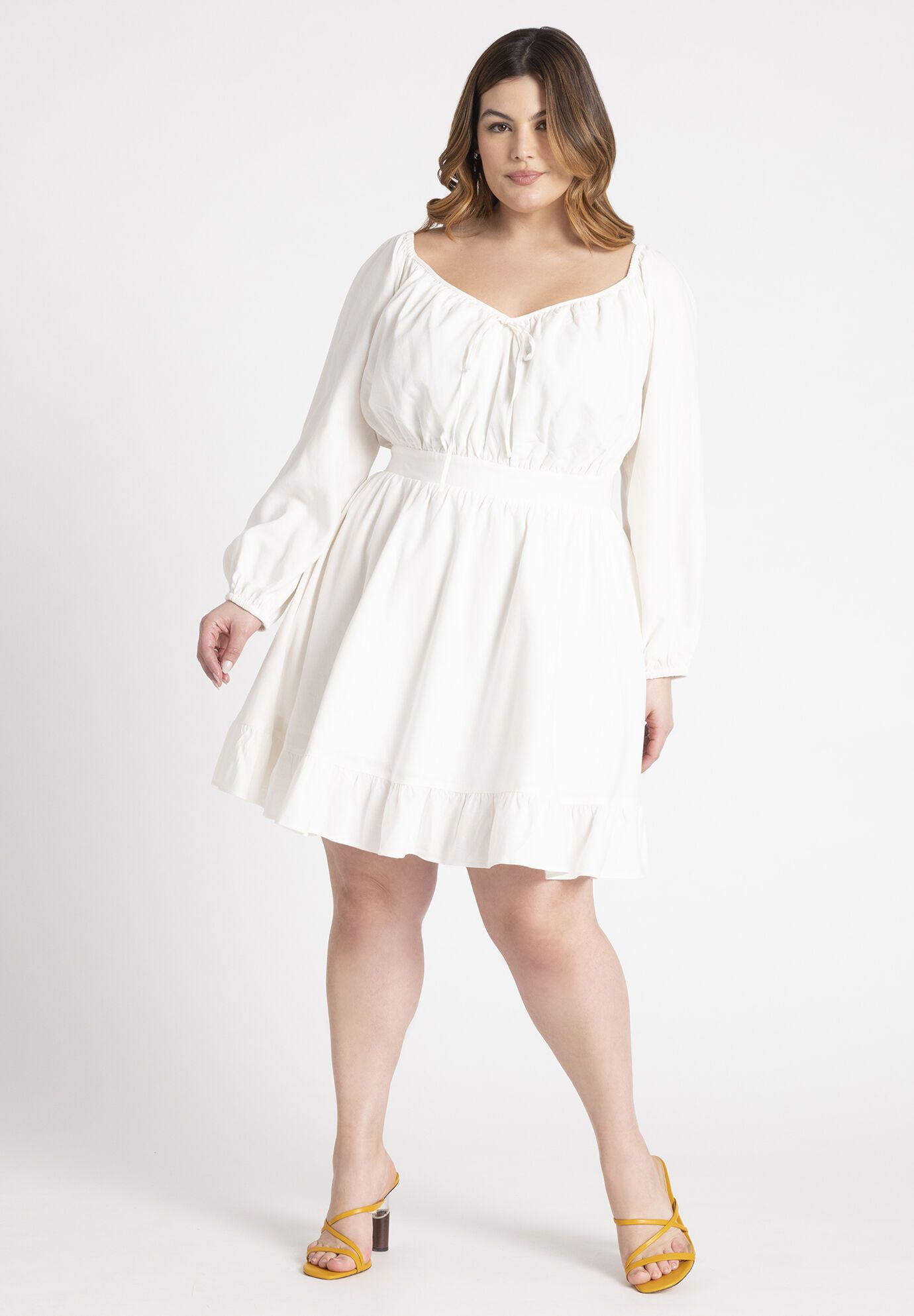Puff Sleeve Linen Mini Dress | Eloquii