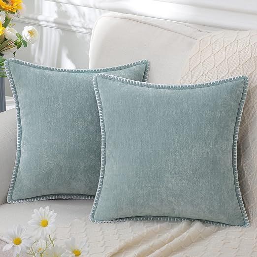 decorUhome Chenille Soft Throw Pillow Covers 22x22 Set of 2, Farmhouse Velvet Pillow Covers, Deco... | Amazon (US)
