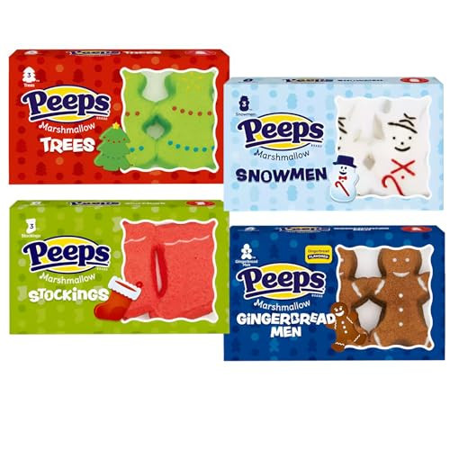 PEEPS Christmas Marshmallow Candy Bundle, Trees, Stockings, Snowman, Gingerbread Man, Festive Candies, Winter Time, Stocking Stuffers, Soft and Chewy, Pack of 4, 6oz Total | Amazon (US)