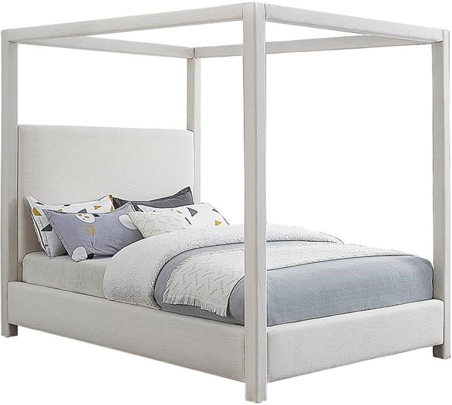 MAKLAINE Mid-Century Fabric 78''H x 83''W x 87''D Cream King Bed | Amazon (US)