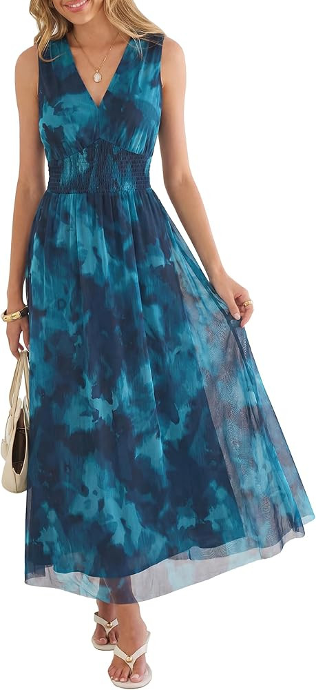 ANRABESS Womens Summer Floral Maxi Dress, A Line Tulle,Elegant for Wedding Guest & Beach Vacation... | Amazon (US)