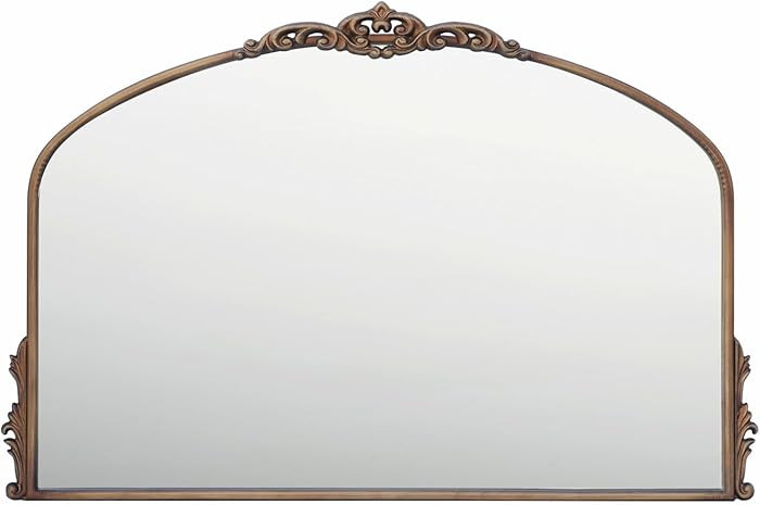 Vintage Gold Wall Mirror - 36x24 inch, Baroque Arched Design, Distressed Gold, Ornate Crown, Flor... | Amazon (US)