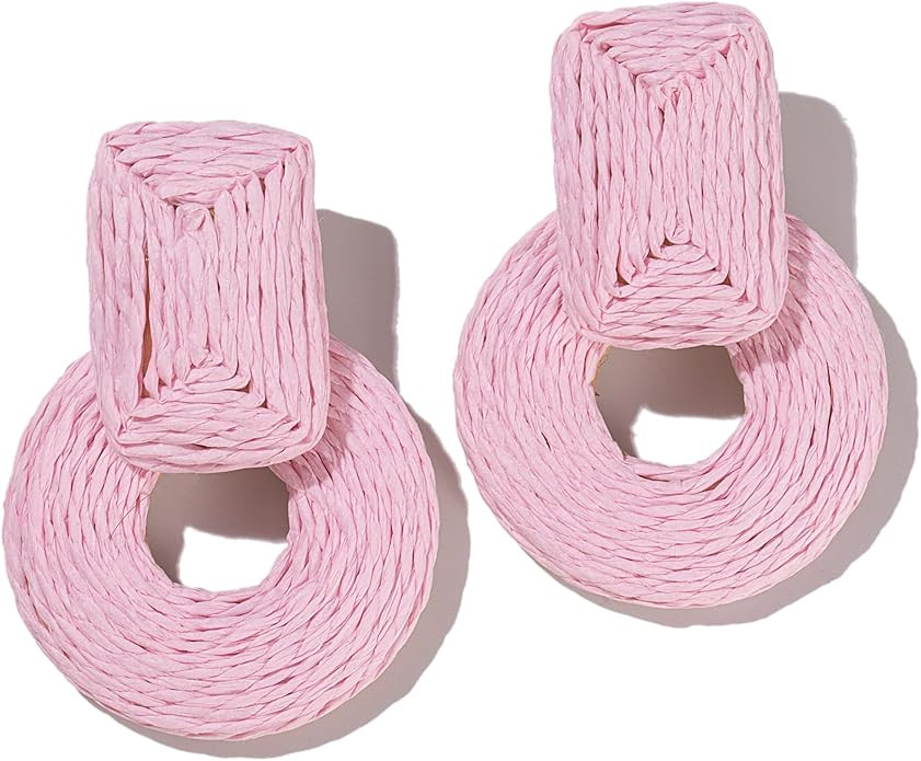 Statement Boho Rattan Dangle Earrings - Handmade Straw Wrap Summer Drop Dangling Earrings for Wom... | Amazon (US)