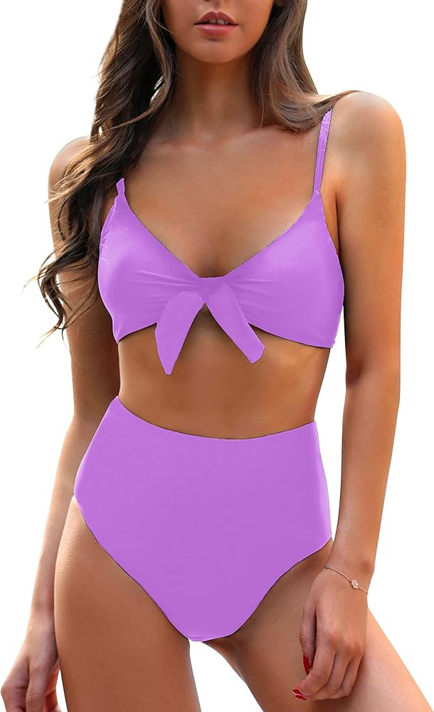 Blooming Jelly Womens High Waisted Bikini Set Tie Knot High Rise Two Piece Swimsuits Bathing Suits | Amazon (US)