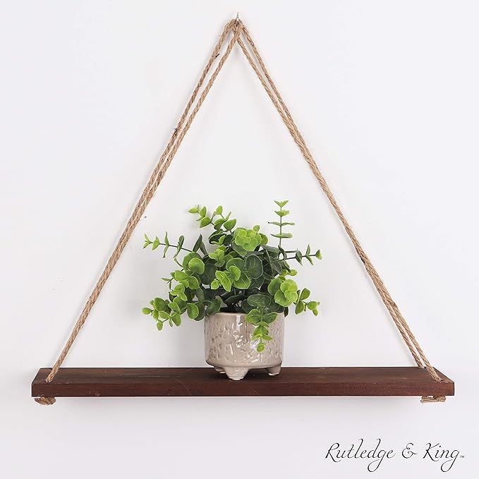 Rutledge & King Hanging Wall Shelves - Dark Brown Hanging Rope Shelf - Wooden Hanging Storage She... | Amazon (US)