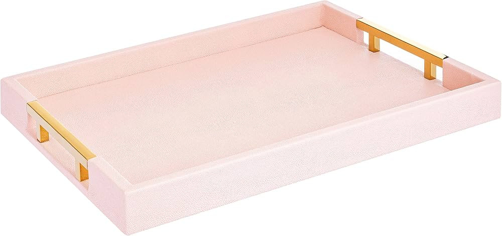Modern Elegant 18"x12" Rectangle Baby Pink Tray Glossy Shagreen Faux Leather Decorative Ottoman C... | Amazon (US)