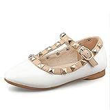 CCTWINS KIDS Toddler Little Kid Baby Girl Studded T-Strap Flat Shoes for Child(G358-white-23) | Amazon (US)