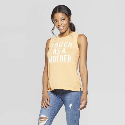 Women's Short Sleeve Tough as a Mother Scoop Neck Tank Top - Grayson Threads (Juniors') - Yellow | Target