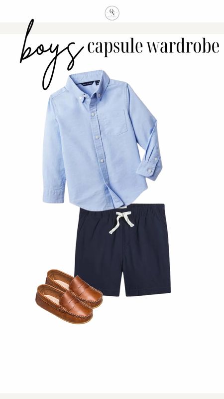 Dressy casual Shorts outfit from Boys capsule wardrobe. 

Here is a list of recommended items with the number I suggest for each! Remember this is a jumping off point and you should go through your kids clothes and see what they have first before heading to the store.

5x Short Sleeve Tshirts // I recommend a mix of graphic and plain Tshirts.

4x Long Sleeve Tshirts // I recommend a mix of plain and stripe

2x polo shirts // solid blues work well here

Jackets // Windbreaker or rain coat and a pullover 

2x Denim // I recommend one dark and one light. We love target jeans and HM for our boys. 

2x Joggers in grey and navy

5x shorts // I recommend navy, khaki and grey as a base and then fill in with color and pattern for the remaining 3.

1x Dress pants // I love Jcrew for my joys.

Shoes // casual sandals that can get wet like keens, crocs or natives Dress shoes (we love loafers!) and sneakers.

Accessories: An easy to adjust belt, socks for sneakers and socks for dress shoes. 

Spring outfits, kids outfits, outfits for boys, boys capsule wardrobe, kids capsule wardrobe, spring capsule wardrobe, boys outfits