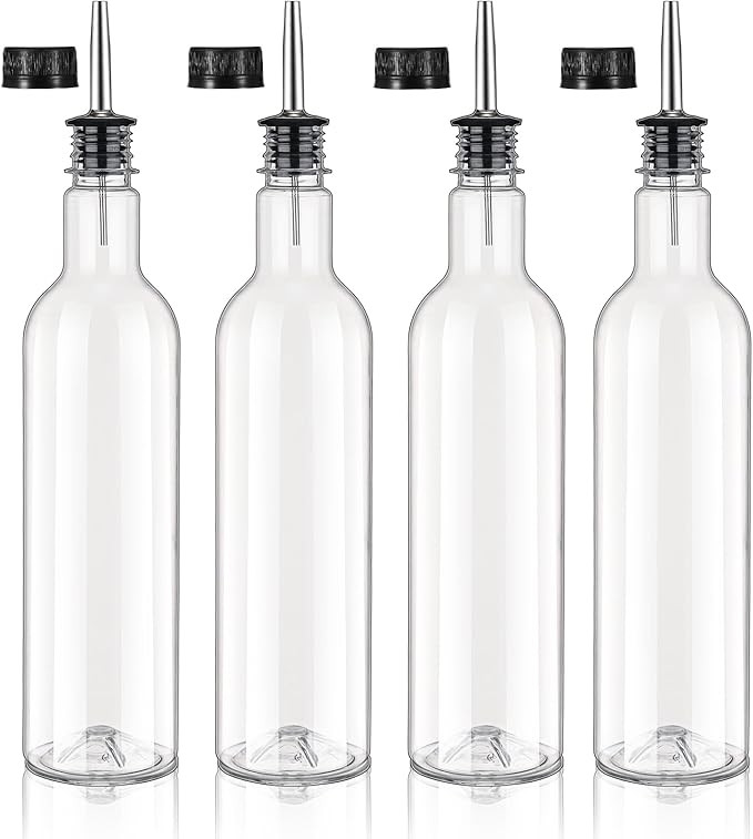 4 Pack 25 oz Plastic Long Neck Bottle with Stainless Steel Pourer and Cap Alcohol Juice Liquor Bo... | Amazon (US)