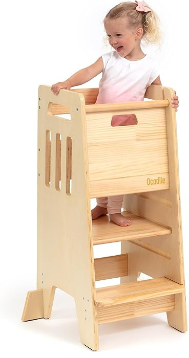 OCODILE Toddler Tower with a Sliding Door and 3 Adjustable Heights - Complete Toddler Kitchen Sto... | Amazon (US)