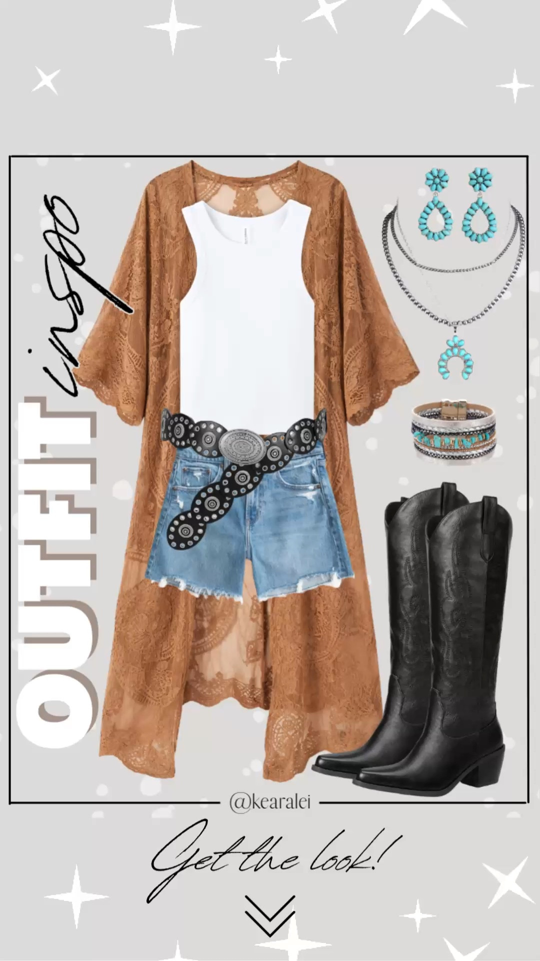 Country concert outfits summer outfits 2026 festival outfits Nashville outfit brown lace kimono duster with white ribbed tank top distressed medium wash denim shorts mom shorts dad shorts Abercrombie & fitch jeans black and silver western belt and black leather cowboy boots tall cowgirl boots tall boots straw cowgirl hat cowboy hats turquoise earrings turquoise bracelets  aviator sunglasses summer outfit fair outfits rodeo outfits carnival outfit 
.
Work dress outfits wedding guest dresses teacheroutfit workwear red maroon floral dress with beige ivory leather jacket and tall knee high beige boots taupe quilted purse || #Abercrombie #amazon #nordstrom
.
.
teacher outfits, business casual, casual outfits, neutrals, street style, Midi skirt, Maxi Dress, Swimsuit, Bikini, Travel, skinny Jeans, Puffer Jackets, Concert Outfits, Cocktail Dresses, Sweater dress, Sweaters, cardigans Fleece Pullovers, hoodies, button-downs, Oversized Sweatshirts, Jeans, High Waisted Leggings, dresses, joggers, fall Fashion, winter fashion, leather jacket, Sherpa jackets, Deals, shacket, Plaid Shirt Jackets, apple watch bands, lounge set, Date Night Outfits, Vacation outfits, Mom jeans, shorts, sunglasses, Disney outfits, Romper, jumpsuit, Airport outfits, biker shorts, Weekender bag, plus size fashion, Stanley cup tumbler, Work blazers, Work Wear, workwear

boots booties take over the knee, ankle boots, Chelsea boots, combat boots, pointed toe, chunky sole, heel, sneakers, slip on shoes, Nike, adidas, vans, dr. marten’s, ugg slippers, golden goose, sandals, high heels, loafers, Birkenstock Birkenstocks, 

Wedding Guest Dresses, Bachelorette Party, White Dresses, bridesmaid dresses, cocktail dress, Bridal shower dress, bride, wedding guest outfit

Target, Abercrombie and fitch, Amazon, Shein, Nordstrom, H&M, forever 21, forever21, Walmart, asos, Nordstrom rack, Nike, adidas, Vans, Quay, Tarte, Sephora 


#LTKootd #LTKSeasonal #LTKFestival