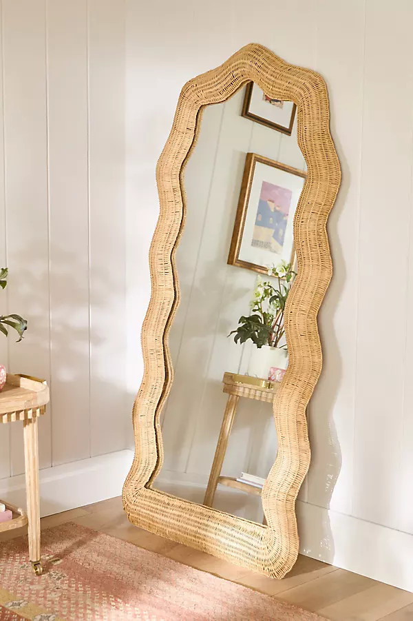 Maxine Rattan Scalloped Floor Mirror | Anthropologie (US)