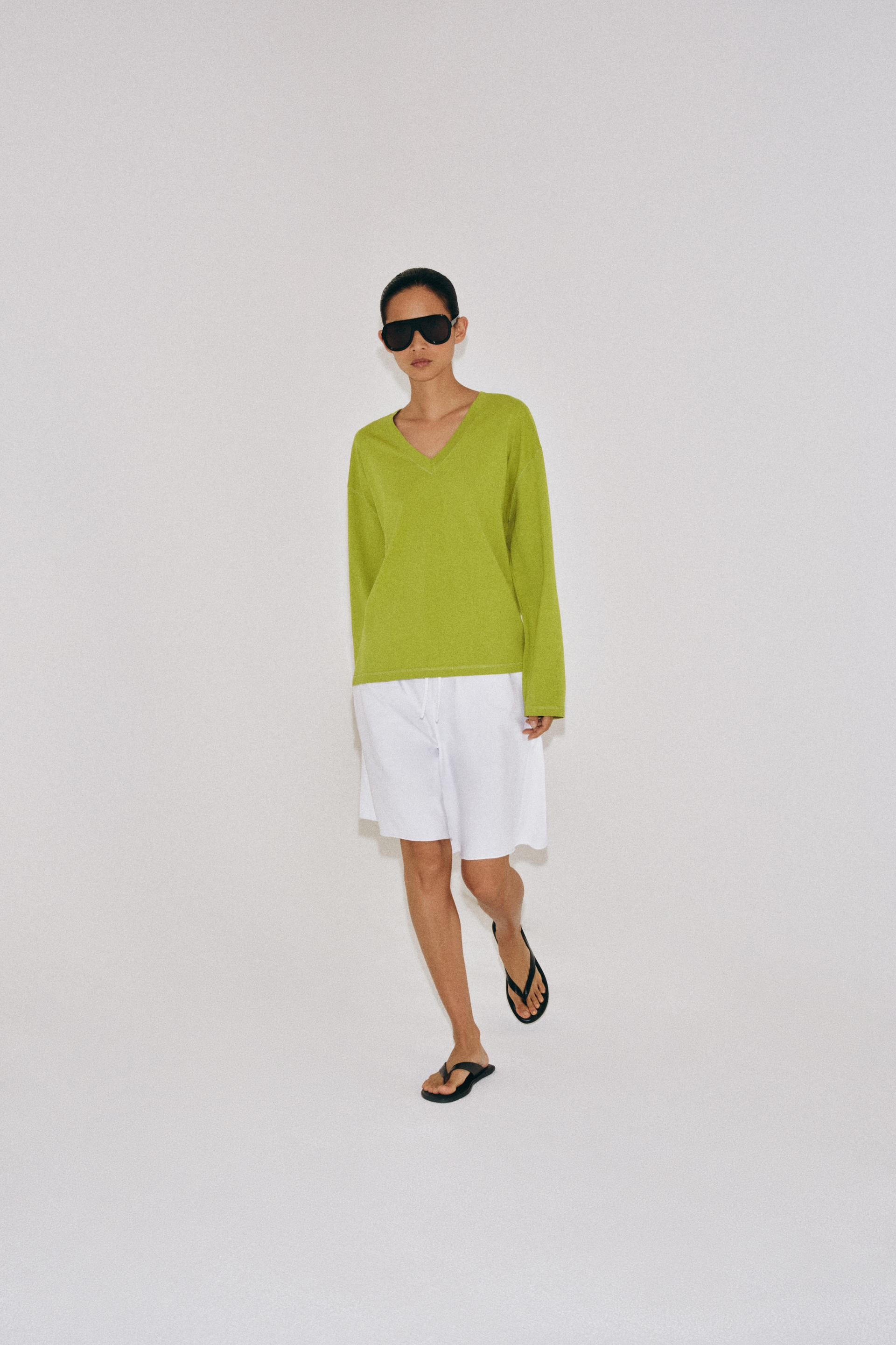 Zara - Cotton V-Neck T-Shirt - White - S - Woman | Zara US