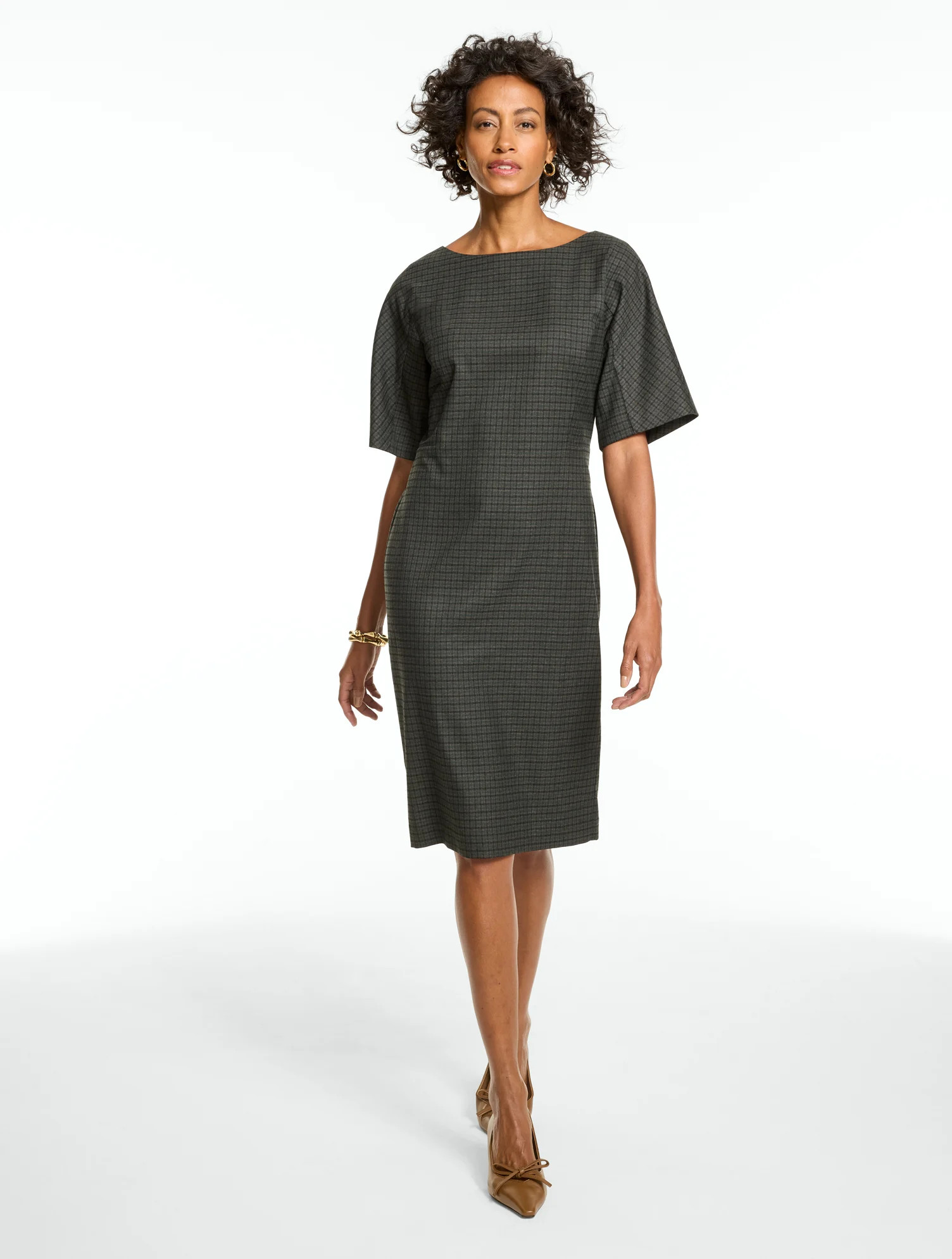 Dolman Sleeve Dress - Tomber Check - Hunter - 12 Talbots | Talbots
