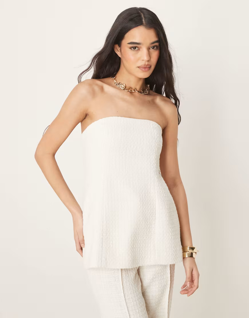 ASOS DESIGN tailored boucle bandeau top in off white - part of a set-Neutral | ASOS (Global)
