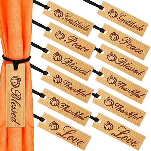 24 Pieces Wooden Gratitude Napkin Ring Thanksgiving Pumpkin Napkin Ring Engraved Thanksgiving Handcr | Amazon (US)