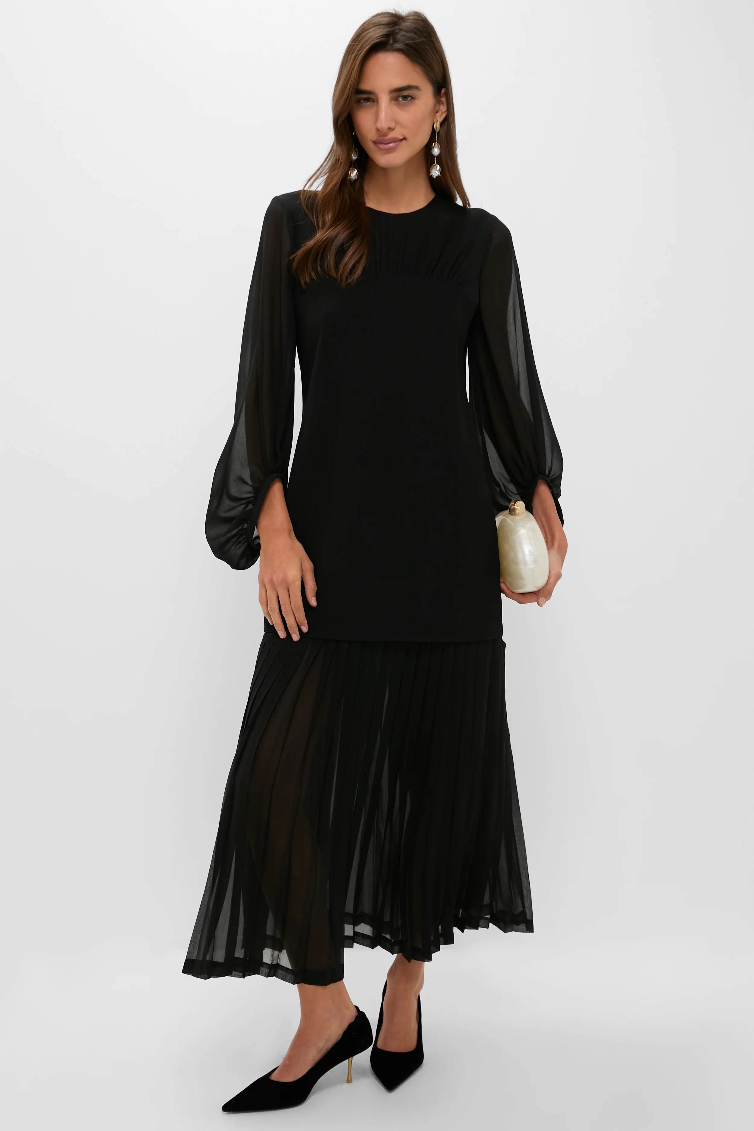 Black Chiffon Pleated Lorraine Dress | Tuckernuck (US)