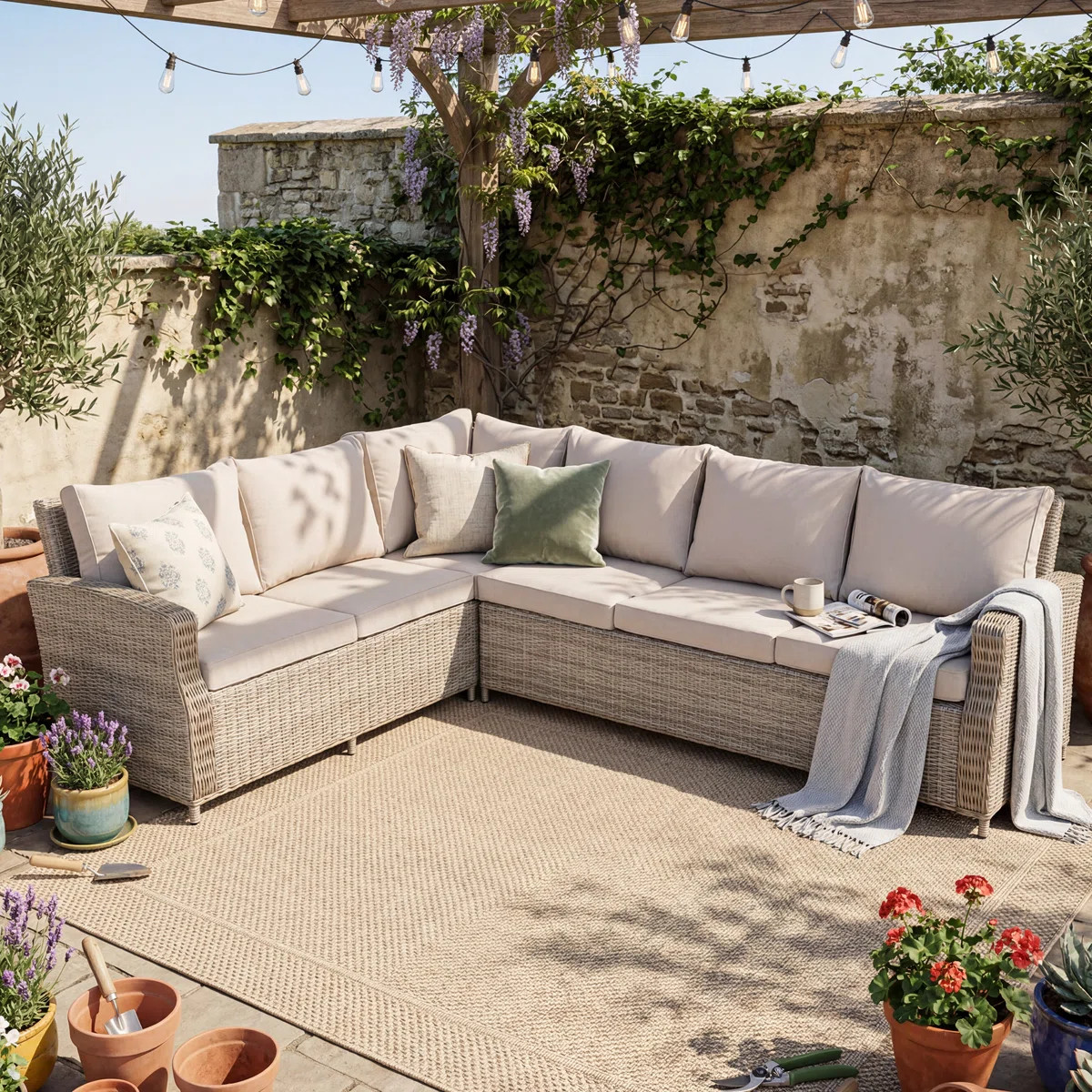 Dhirpal 104.25'' Wide Outdoor Aluminum & Wicker L-Shaped Patio Sectional Set with Cushion | Wayfair North America