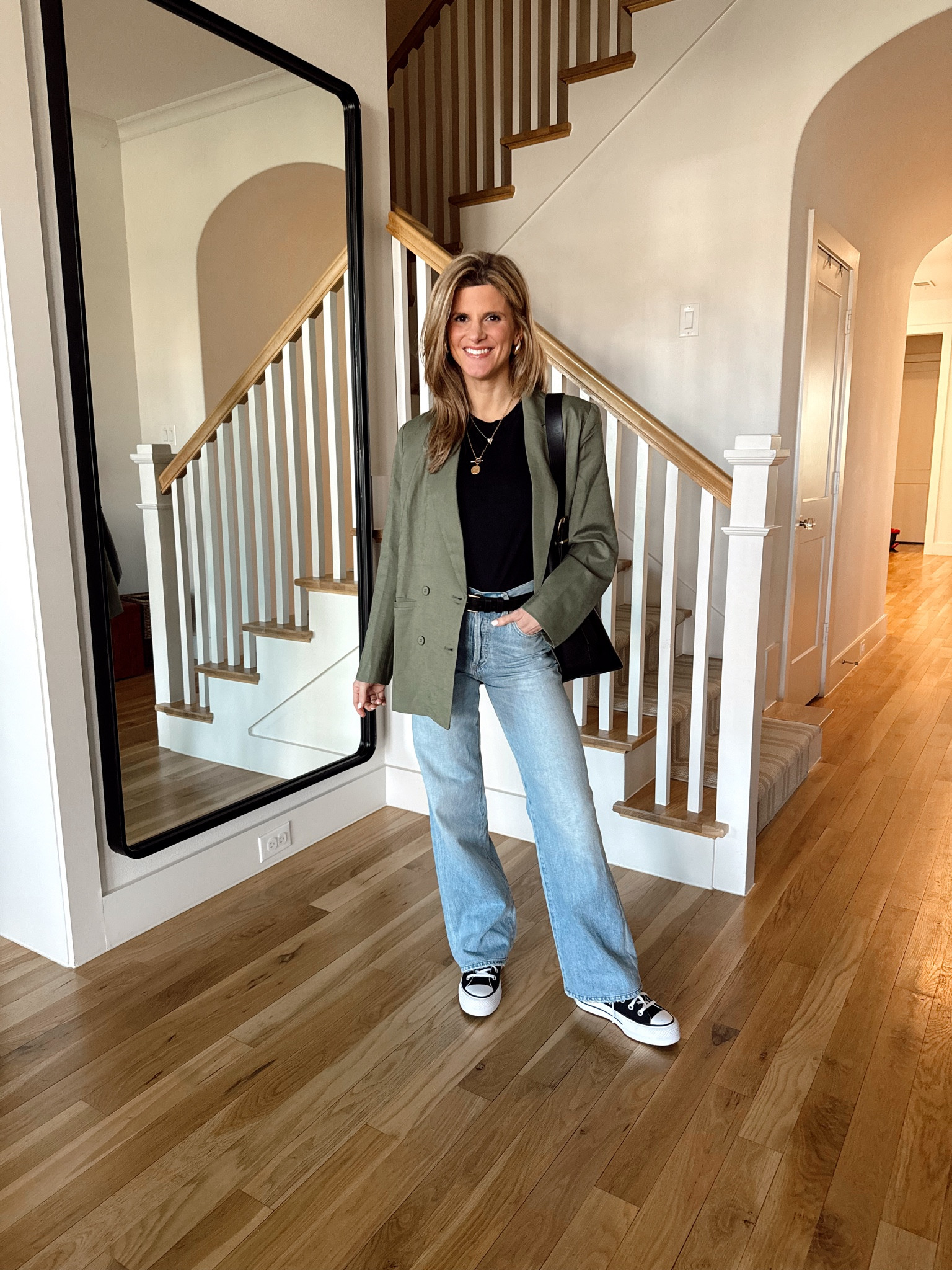 Wearing XS in top, XXS in blazer, jeans are hemmed 