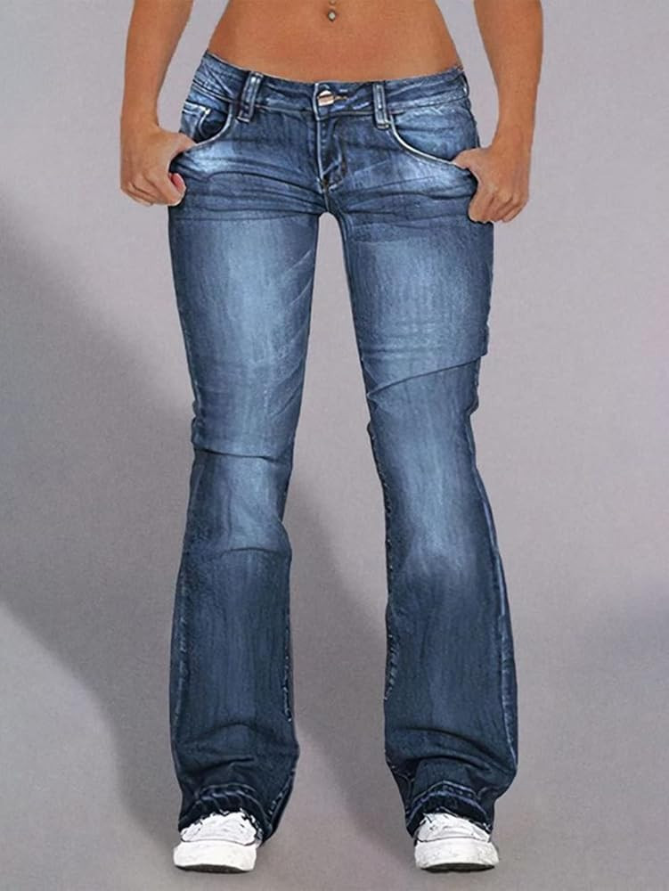Flamingals 90S Vintage Low Waist Button Hem Bootcut Stretch Flare Leg Jeans 2023 Trendy | Amazon (US)