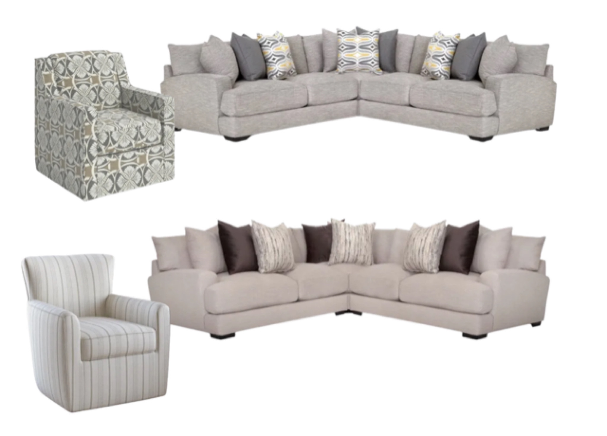 Helping a client update her living room! She wants a LARGE sectional and to replace some chairs by her fireplace 🤍 love these neutrals + pattern to spice things up! 

Exact sectional can’t be linked, but adding some similar ones! 

#LTKhome #LTKfamily #LTKsalealert