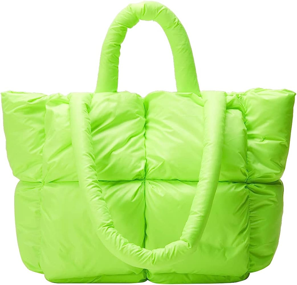JQWYGB Puffer Tote Bag for Women - Large Puffy Tote Bag Purse Soft Padded Cotton Checkered Quilte... | Amazon (US)