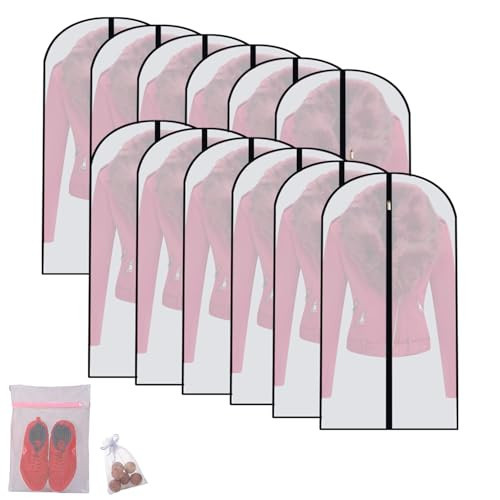 Garment Bags for Hanging Clothes Travel (Set of 12) Suit Bags for Closet Storage Closet Cover for Open Closet Clothes Storage Bag with Zipper for Suits, Jackets, Shirts (Black, 24'' x 40'') | Amazon (US)