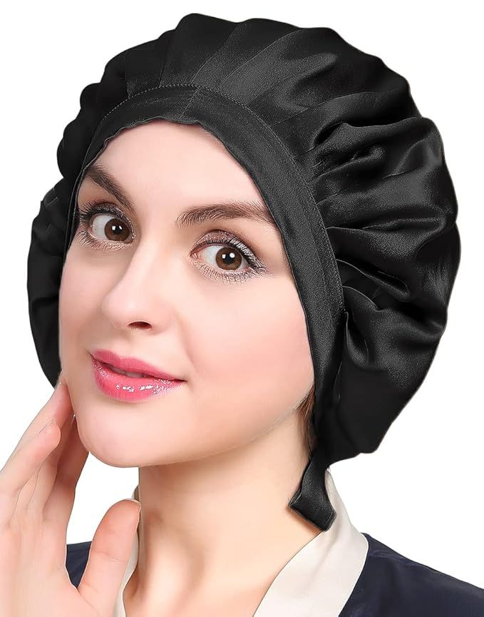 LILYSILK 100% Mulberry Silk Bonnet, 19 Momme Silk Night Sleep Cap Adjustable Hair Wrap for Sleepi... | Amazon (US)