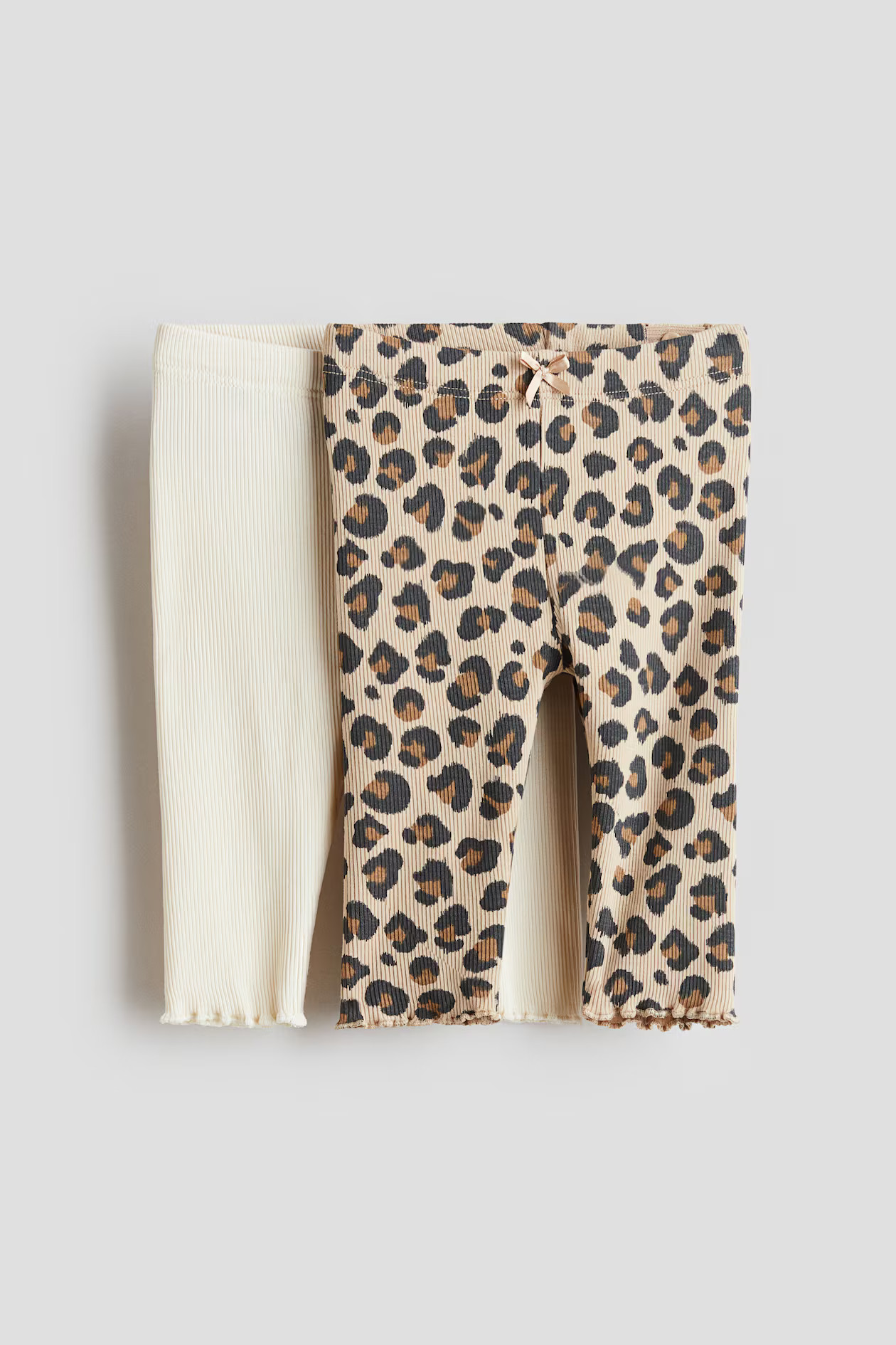 2-pack Ribbed Cotton Leggings - Cream/leopard print - Kids | H&M US | H&M (US + CA)