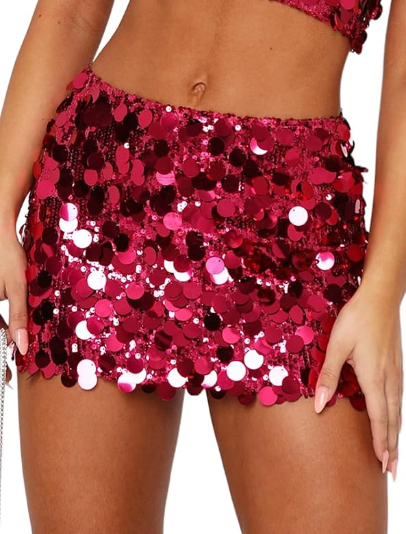 Justalwart Women's Sequin Skirt Sparkle Stretchy Bodycon Mini Party Glitter Skirts | Amazon (US)