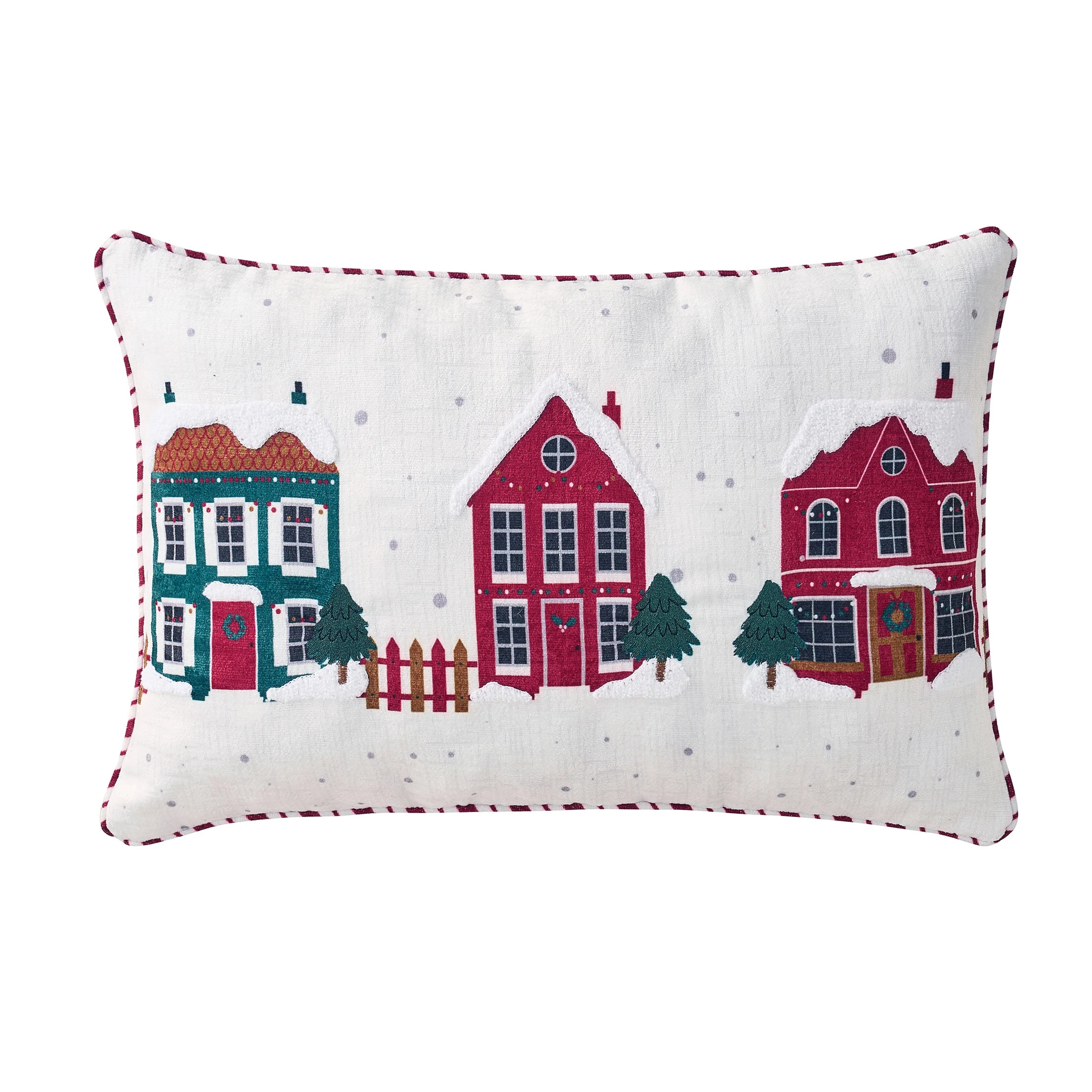 Holiday Time 14" x 22" Ivory Winter Village Embroidered Decorative Pillow | Walmart (US)