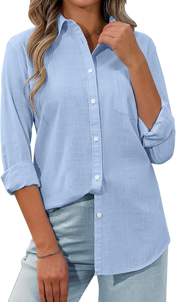 siliteelon Womens Button Down Shirt Linen Button Up Shirts for Women Long Sleeve Summer Shirt Col... | Amazon (US)