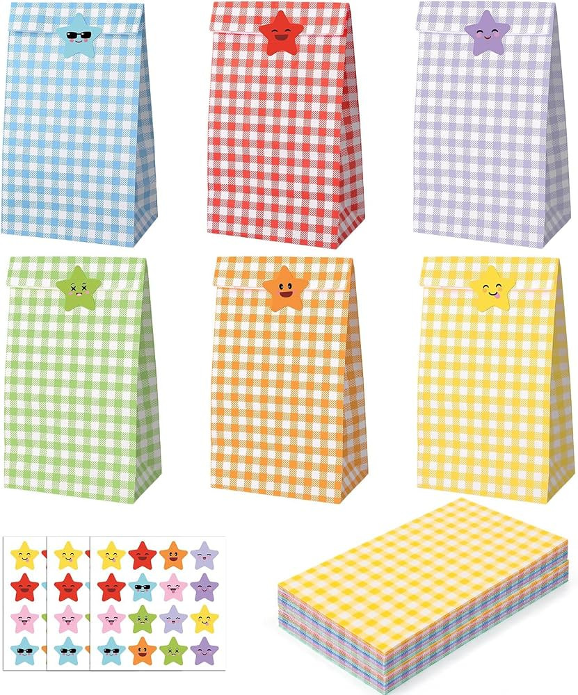 woric 36 Pack Party Favor Bags Bulk, 9.4" Colorful Goodie Bags with Star Stickers, Treat Bags for... | Amazon (US)