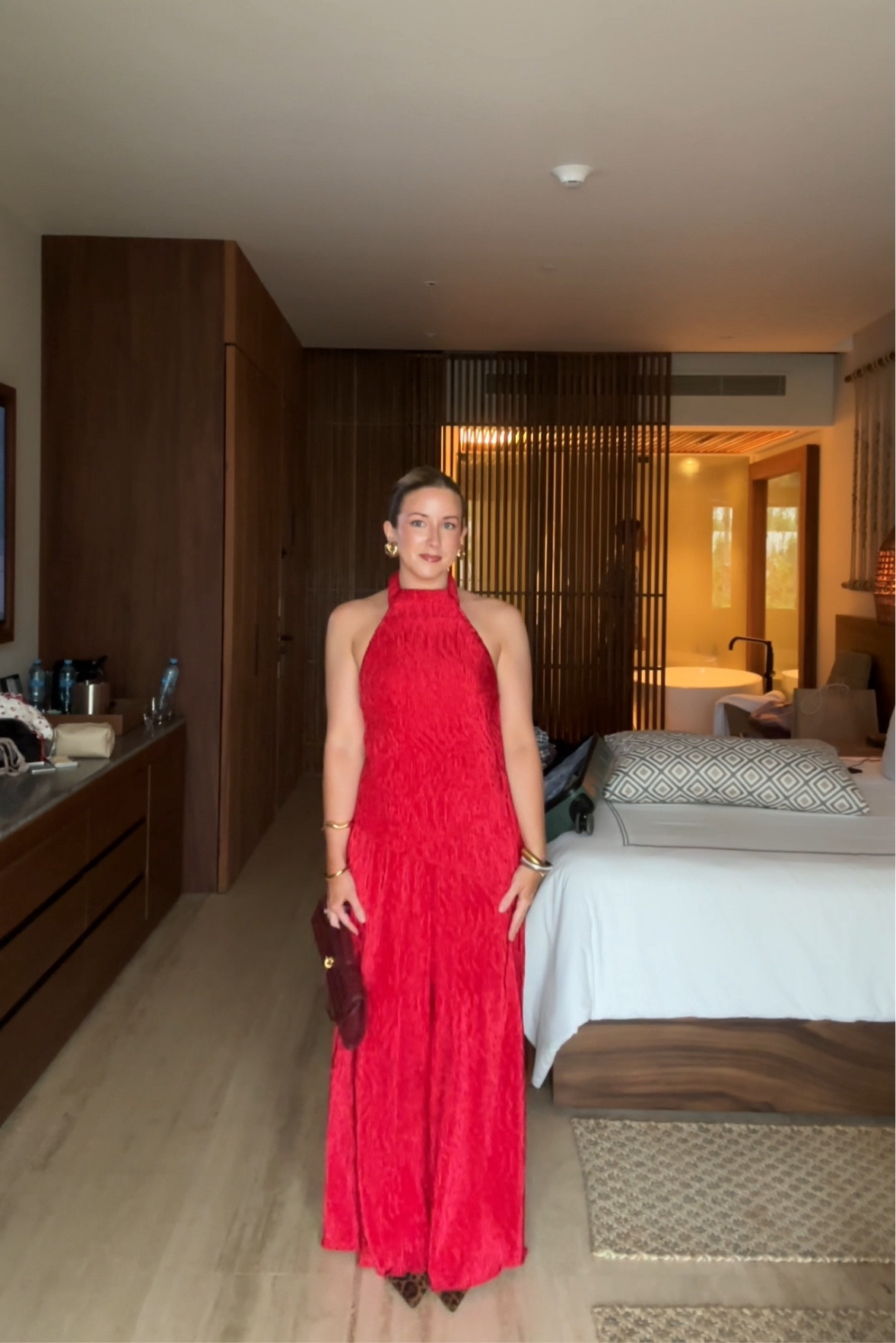 Favorite outfit on vacation | I’m obsessed with this red set I wore to a wedding welcome party in Mexico! My favorite thing about a set is that you can wear the pieces separately with other outfits. These pants are perfect for the holidays 🌶️❤️‍🔥

#LTKHoliday #LTKGiftGuide #LTKFindsUnder100
