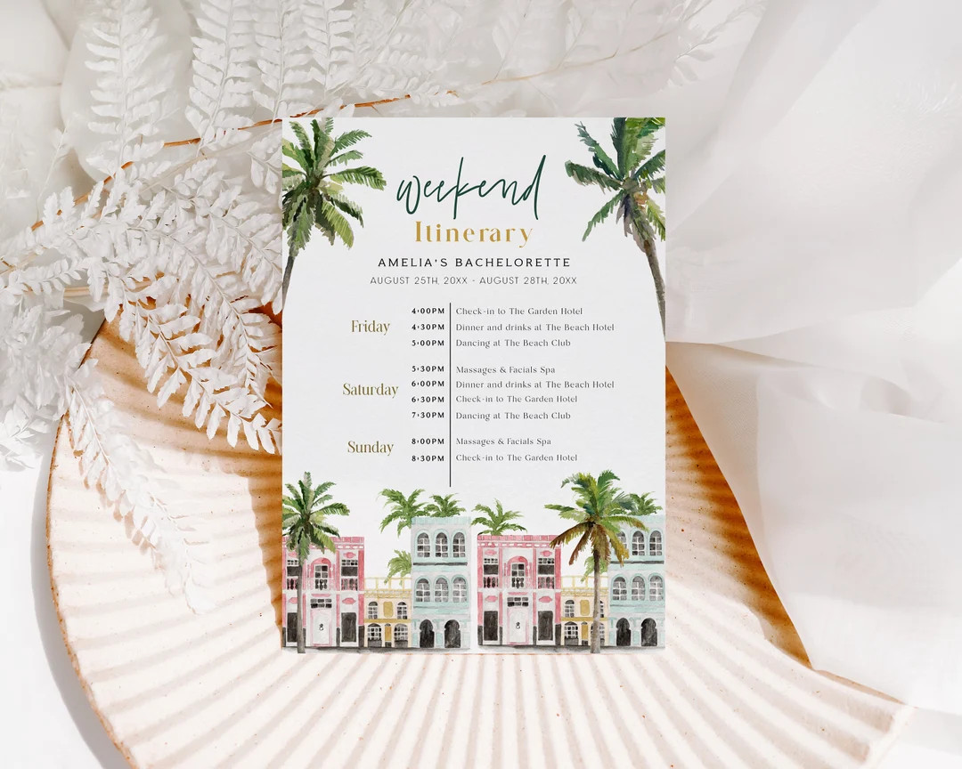 Charleston Bachelorette Itinerary Template, Rainbow Row Bachelorette Weekend Itinerary, Editable ... | Etsy (US)
