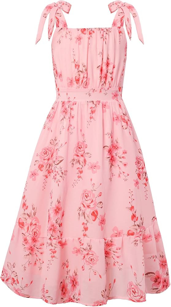 GRACE KARIN Girls Floral Chiffon Dress Summer Hawaiian Beach Vacation Party Wedding Birthday Slee... | Amazon (US)