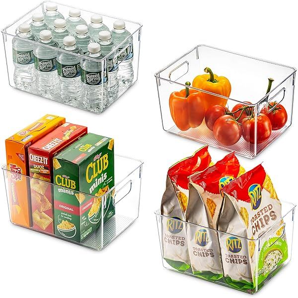 Vtopmart Clear Plastic Pantry Organizer Bins, 6 PCS Food Storage Bins with Handle for Refrigerator,  | Amazon (US)