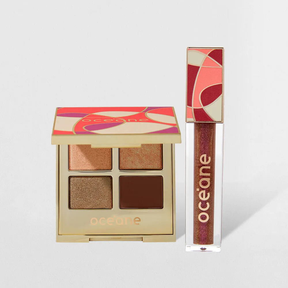 Kit Paleta de Sombras + Brilho Labial Marrom Capri (2 Produtos) | Oceane (BR)