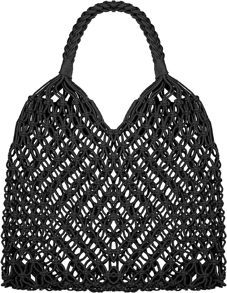 Travel Beach Fishing Net Handbag Woven Shoulder Bag Cotton Rope Macrame Bag Mesh Net Beach Bag Croch | Amazon (US)