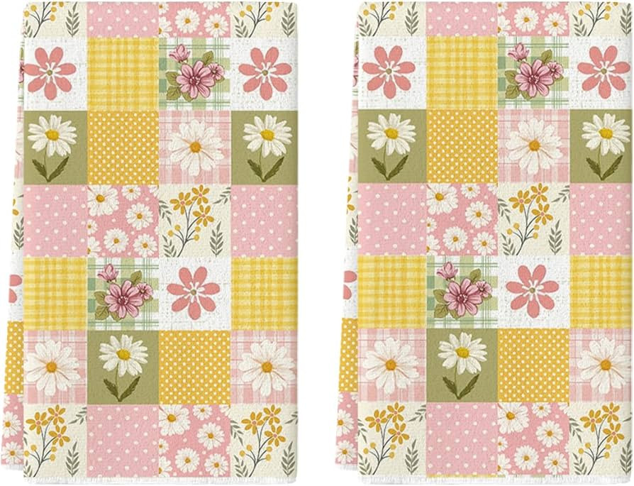 Artoid Mode Checkered Design Daisy Floral Spring Kitchen Towels Dish Towels, 18x26 Inch Farmhouse... | Amazon (US)