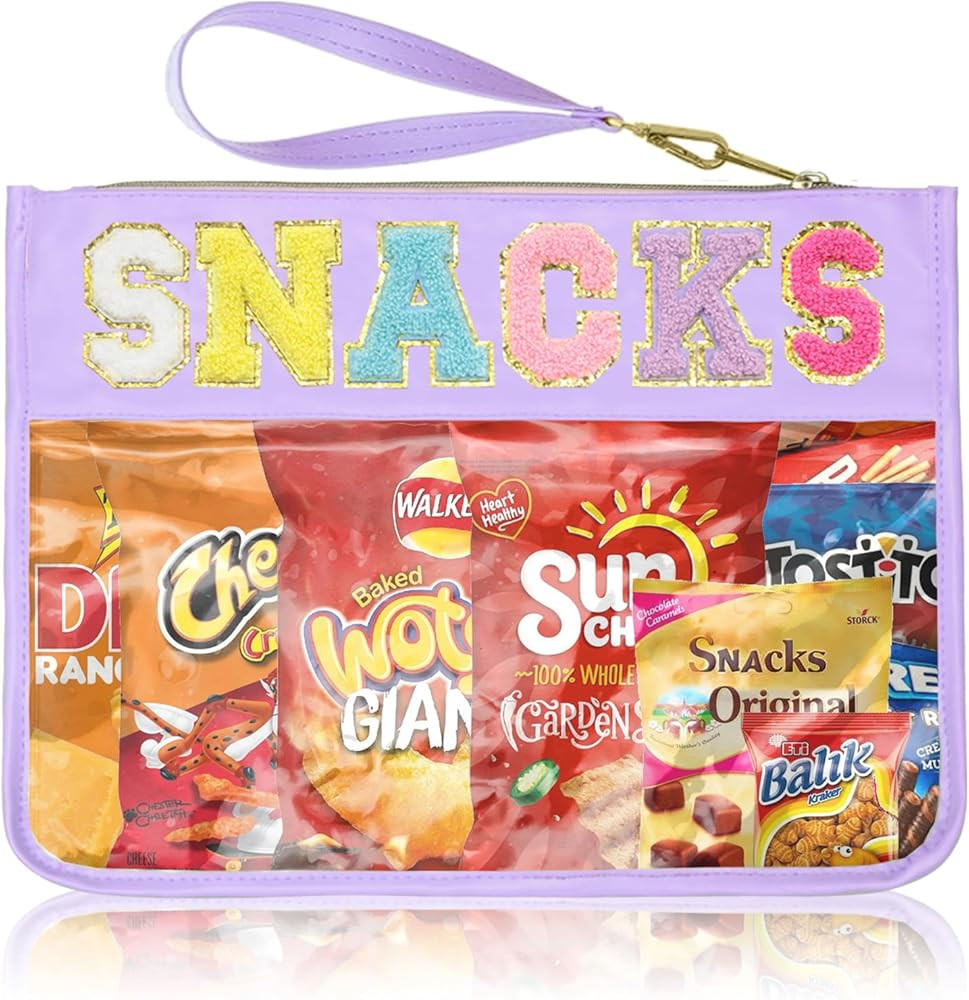Snack Bags Clear Pouch Travel Makeup Bag Chenille Letter Bags for Zipper Pouch Clear Cosmetic Bag... | Amazon (US)