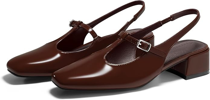 Coutgo Womens Mary Jane Slingback Low Heels T Strap Chunky Heel Closed Toe Pumps Wedding Party Dr... | Amazon (US)