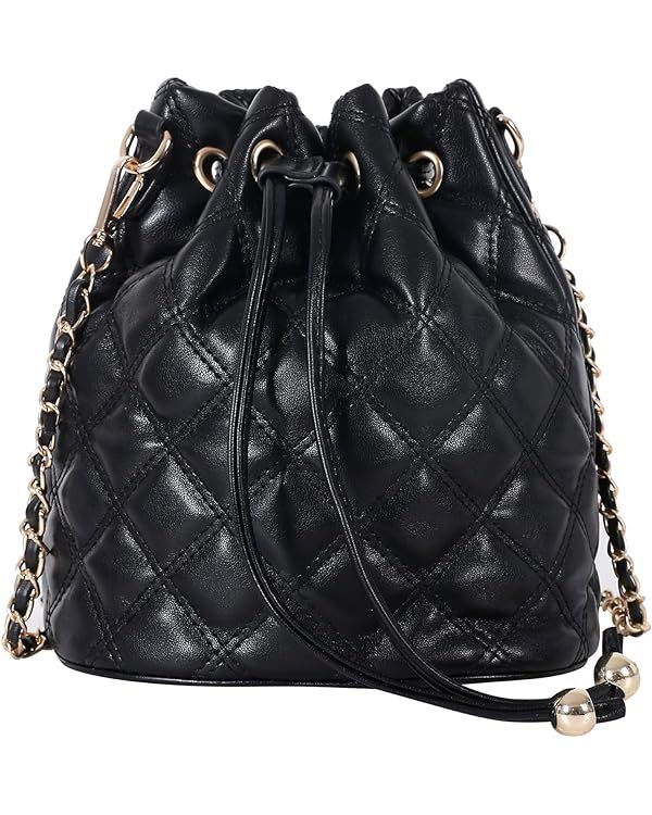 Womens Mini Bucket Bag Leather Drawstring Purse Tassel Crossbody Shoulder Bag | Amazon (US)