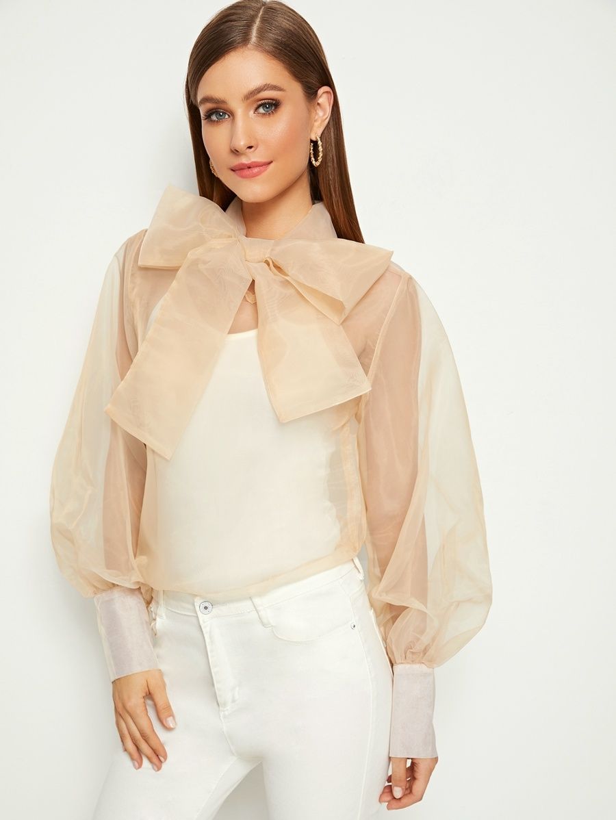 Bow Tie Neck Organza Blouse | SHEIN