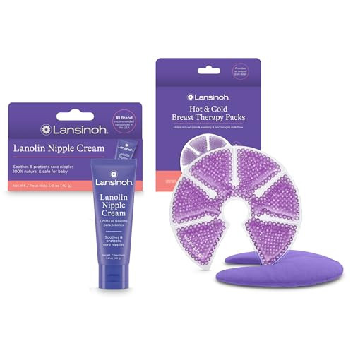 Lansinoh Lanolin Nipple Cream, 1.41 Ounces, and Breast Therapy Packs with Soft Covers, 2 Pack, Breastfeeding Essentials for Moms | Amazon (US)